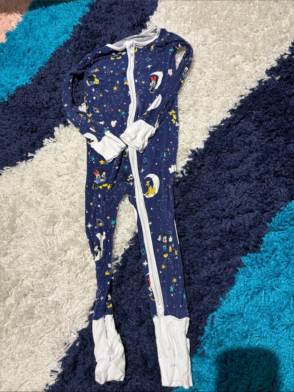 Little Sleepies Navy Space Print Footed One-Piece Pajamas with White Trim